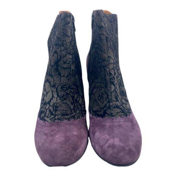 GOLD BUTTON Women's Purple Eggplant Moka Floral Retro Side Zip Booties EU 41 - Picture 4 of 13